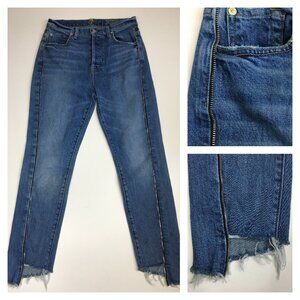 7 FOR ALL MANKIND Button Fly Josefina Raw Step Hem Zip Detail High Waist Jeans